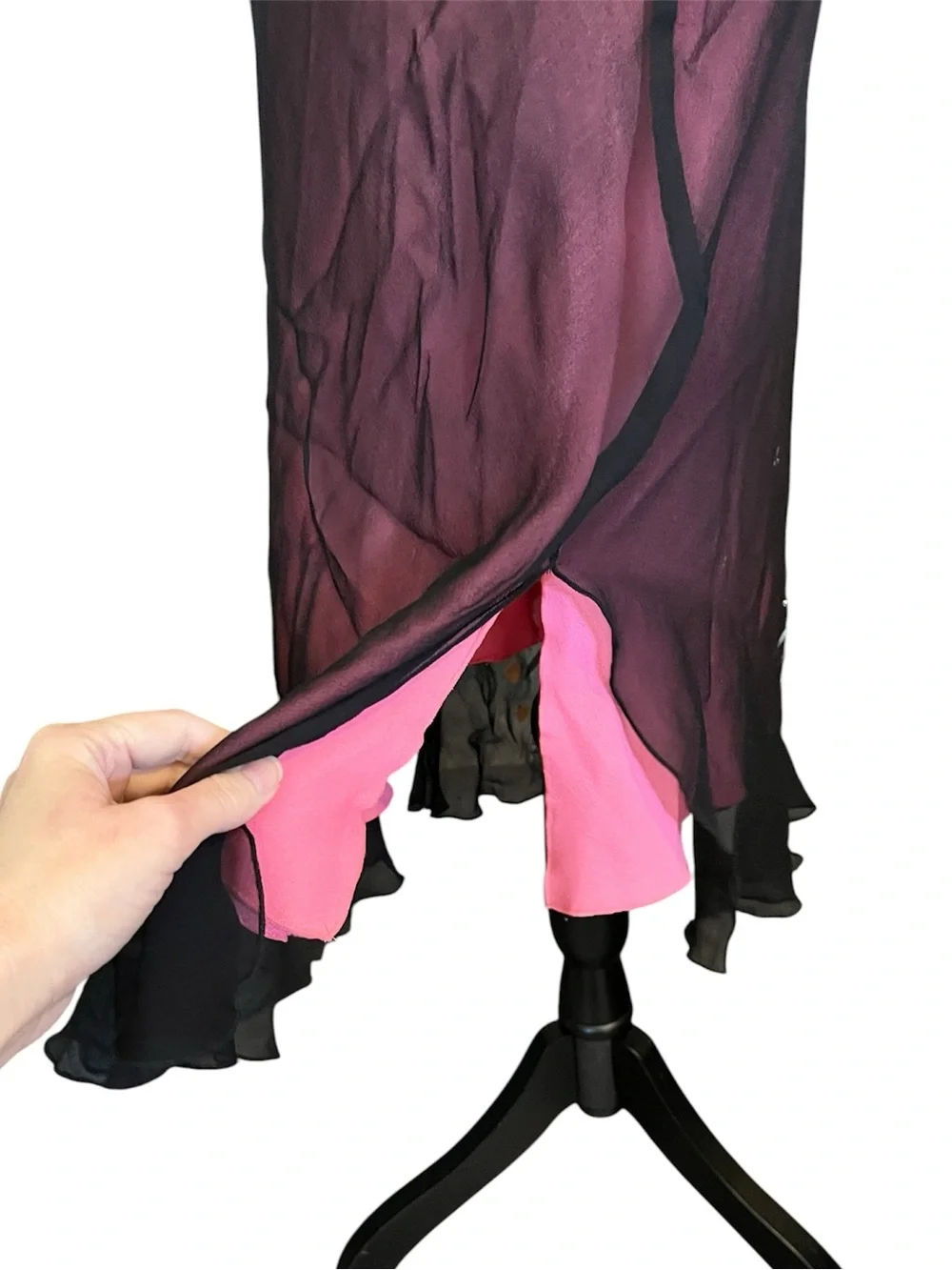 Vintage Betsey Johnson New York Silk Sheer Mesh Painted Beaded Floral Slip Dress - Picture 9 of 14